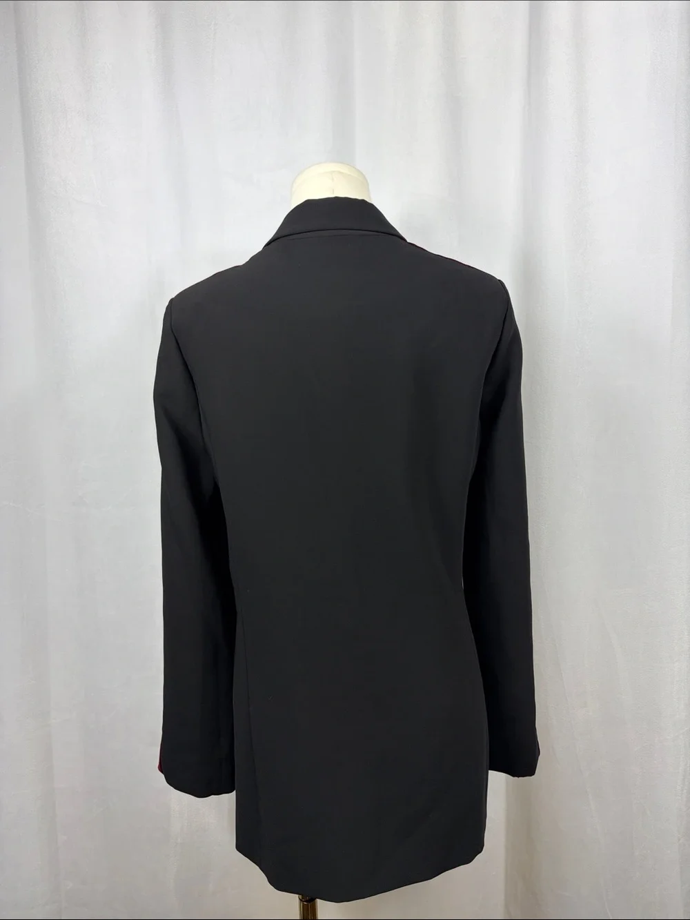 Amanda Uprichard Kensington‎ Blazer Black/Burgundy Velvet Tuxedo Stripe.